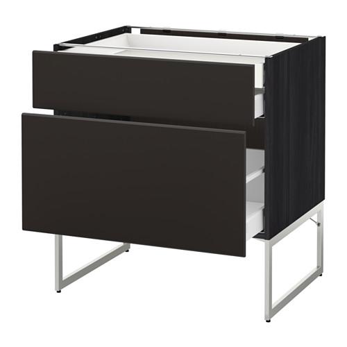 МЕТОД / МАКСИМЕРА Напольн шкаф 2фронт пнл/2низ/1вс ящ - под дерево черный, Кунгсбакка антрацит, 80x60x60 см