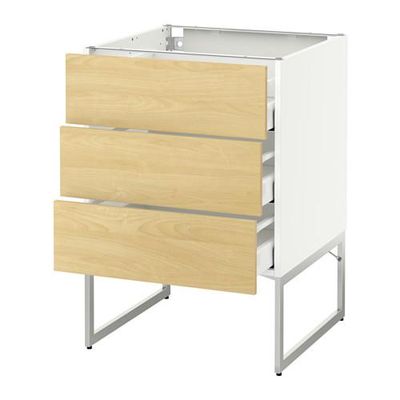МЕТОД / МАКСИМЕРА Нплн шк 3 фрнт/3 средн ящика - 60x60x60 см, Тингсрид под березу, белый