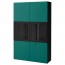 БЕСТО Комбинация д/хранения+стекл дверц - черно-коричневый Халлставик/сине-зеленый прозрачное стекло