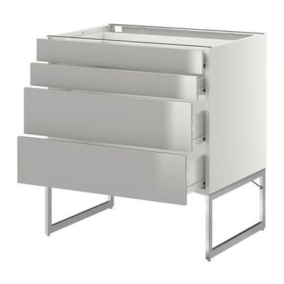 МЕТОД / ФОРВАРА Нплн шк 4 фронт/2 низк/2средн ящ - 80x60x60 см, Гревста нержавеющ сталь, белый МЕТОД / ФОРВАРА Нплн шк 4 фронт/2 низк/2средн ящ - 80x60x60 см, Гревста нержавеющ сталь, белый