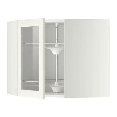 МЕТОД Углов навесн шк с врщ скц/сткл дв - 68x60 см, Росдаль белый ясень, белый