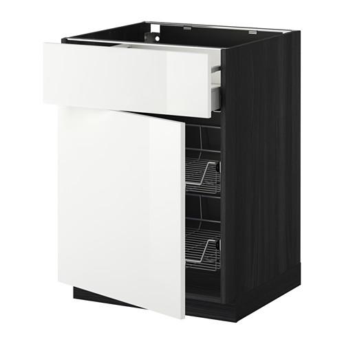 МЕТОД / МАКСИМЕРА Напольн шкаф с пров корз/ящ/дверью - под дерево черный, Рингульт глянцевый белый, 60x60 см МЕТОД / МАКСИМЕРА Напольн шкаф с пров корз/ящ/дверью - под дерево черный, Рингульт глянцевый белый, 60x60 см