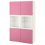 БЕСТО Комбинация д/хранения+стекл дверц - Лаппвикен розовый/Синдвик белый прозрачное стекло