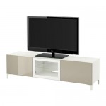 БЕСТО Тумба под ТВ с ящиками и дверцей - белый/Сельсвикен глянцевый/бежевый прозрачное стекло, направляющие ящика,нажимные БЕСТО Тумба под ТВ с ящиками и дверцей - белый/Сельсвикен глянцевый/бежевый прозрачное стекло, направляющие ящика,нажимные