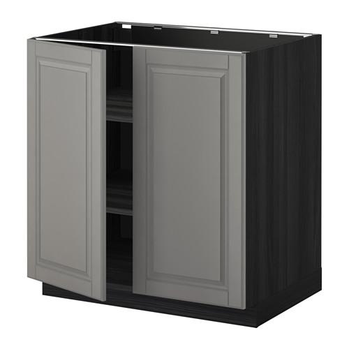 МЕТОД Напол шкаф с полками/2двери - под дерево черный, Будбин серый, 80x60 см