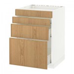 МЕТОД / ФОРВАРА Нап шкаф д/духовки/4фасада/3ящика - 60x60 см, Экестад дуб, белый