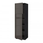 МЕТОД Высокий шкаф с полками/2 дверцы - под дерево черный, Рингульт глянцевый серый, 60x60x200 см МЕТОД Высокий шкаф с полками/2 дверцы - под дерево черный, Рингульт глянцевый серый, 60x60x200 см