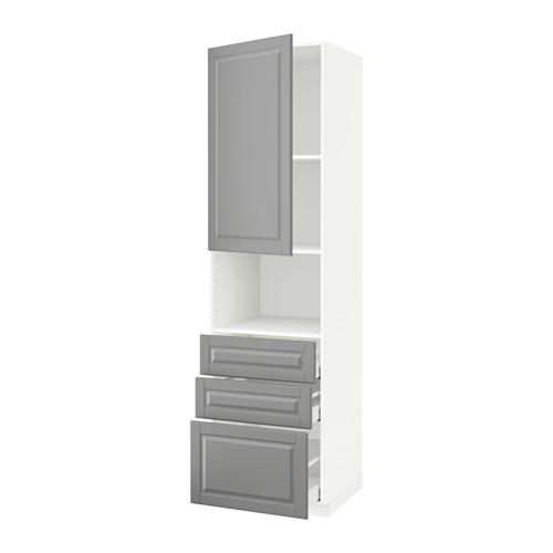 МЕТОД / МАКСИМЕРА Высокий шкаф д/СВЧ+дверца/3 ящика - белый, Будбин серый, 60x60x220 см