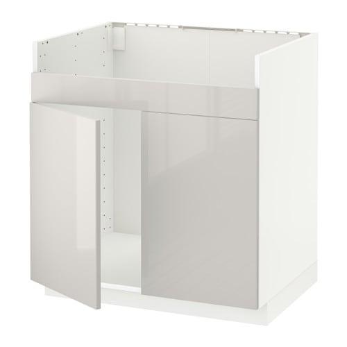 МЕТОД Напольный шкаф д/двойн мойки ХАВСЕН - белый, Рингульт глянцевый светло-серый