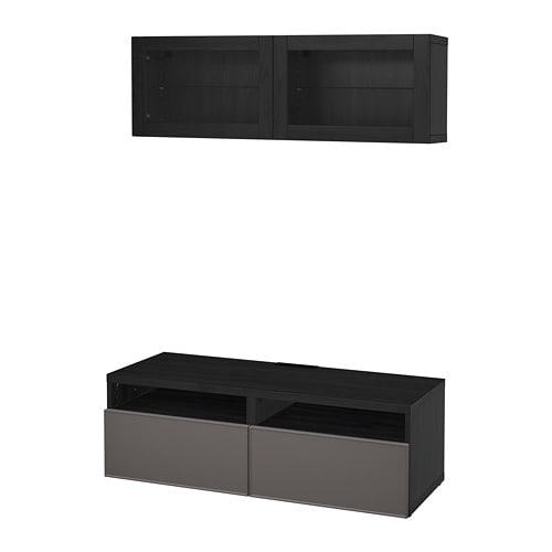 БЕСТО Шкаф для ТВ, комбин/стеклян дверцы - черно-коричневый Грундсвикен/темно-серый прозрачное стекло, направляющие ящика, плавно закр БЕСТО Шкаф для ТВ, комбин/стеклян дверцы - черно-коричневый Грундсвикен/темно-серый прозрачное стекло, направляющие ящика, плавно закр