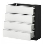 МЕТОД / ФОРВАРА Напольн шкаф 4 фронт панели/4 ящика - 80x37 см, Нодста белый/алюминий, под дерево черный