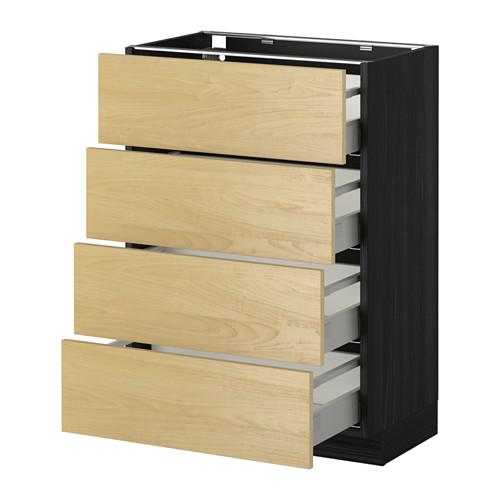 МЕТОД / МАКСИМЕРА Напольн шкаф 4 фронт панели/4 ящика - 60x37 см, Тингсрид под березу, под дерево черный
