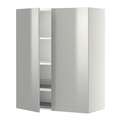 МЕТОД Навесной шкаф с посуд суш/2 дврц - белый, Гревста нержавеющ сталь, 80x100 см