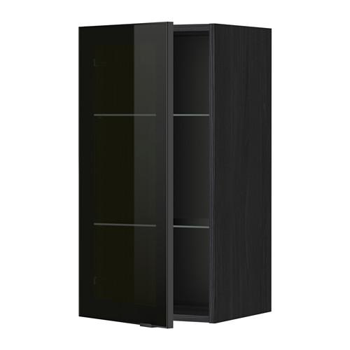 МЕТОД Навесной шкаф с полками/стекл дв - под дерево черный, Ютис дымчатое стекло/черный, 40x80 см МЕТОД Навесной шкаф с полками/стекл дв - под дерево черный, Ютис дымчатое стекло/черный, 40x80 см