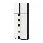 МЕТОД / МАКСИМЕРА Высокий шкаф/4дверцы/4ящика - под дерево черный, Рингульт глянцевый белый МЕТОД / МАКСИМЕРА Высокий шкаф/4дверцы/4ящика - под дерево черный, Рингульт глянцевый белый