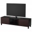 БЕСТО Тумба под ТВ с ящиками и дверцей - черно-коричневый/Инвикен черно-коричневый прозрачное стекло, направляющие ящика, плавно закр