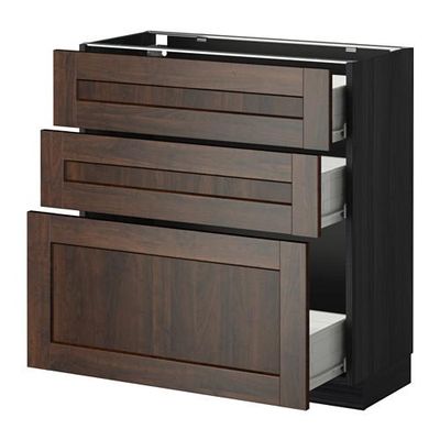 МЕТОД / ФОРВАРА Напольный шкаф с 3 ящиками - 80x37 см, Эдсерум под дерево коричневый, под дерево черный МЕТОД / ФОРВАРА Напольный шкаф с 3 ящиками - 80x37 см, Эдсерум под дерево коричневый, под дерево черный