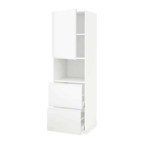 МЕТОД / МАКСИМЕРА Высокий шкаф д/СВЧ/дверца/2ящика - белый, Воксторп матовый белый, 60x60x200 см