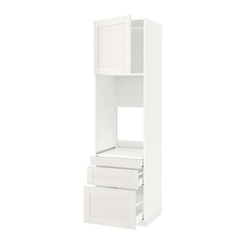 МЕТОД / МАКСИМЕРА Выс шкаф д/двойн духовки/3ящ/дверца - белый, Сэведаль белый, 60x60x220 см