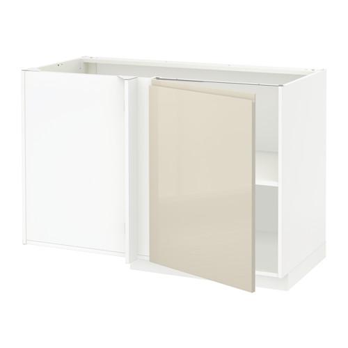 МЕТОД Угловой напольный шкаф с полкой - белый, Воксторп глянцевый светло-бежевый МЕТОД Угловой напольный шкаф с полкой - белый, Воксторп глянцевый светло-бежевый