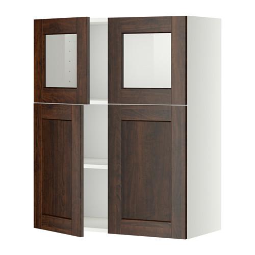 МЕТОД Навесной шкаф/полки/2дв/2стек дв - белый, Эдсерум под дерево коричневый