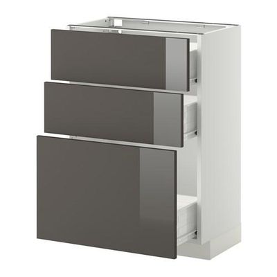 МЕТОД / ФОРВАРА Напольный шкаф с 3 ящиками - 60x37 см, Рингульт глянцевый серый, белый МЕТОД / ФОРВАРА Напольный шкаф с 3 ящиками - 60x37 см, Рингульт глянцевый серый, белый
