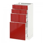 МЕТОД / МАКСИМЕРА Напольн шкаф 4 фронт панели/4 ящика - 40x37 см, Рингульт глянцевый красный, белый МЕТОД / МАКСИМЕРА Напольн шкаф 4 фронт панели/4 ящика - 40x37 см, Рингульт глянцевый красный, белый