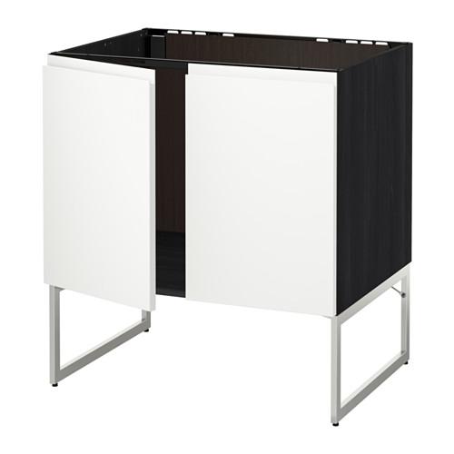 МЕТОД Напольн шкаф д раковины+2 двери - под дерево черный, Воксторп белый