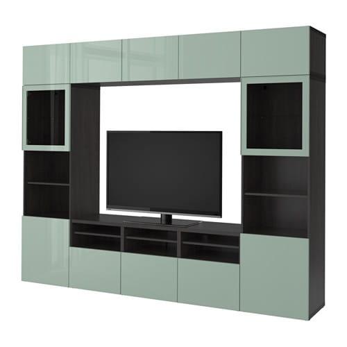 БЕСТО Шкаф для ТВ, комбин/стеклян дверцы - черно-коричневый Сельсвикен/глянцевый/серо-зеленый светлый прозрачное стекло, направляющие ящика,нажимные БЕСТО Шкаф для ТВ, комбин/стеклян дверцы - черно-коричневый Сельсвикен/глянцевый/серо-зеленый светлый прозрачное стекло, направляющие ящика,нажимные