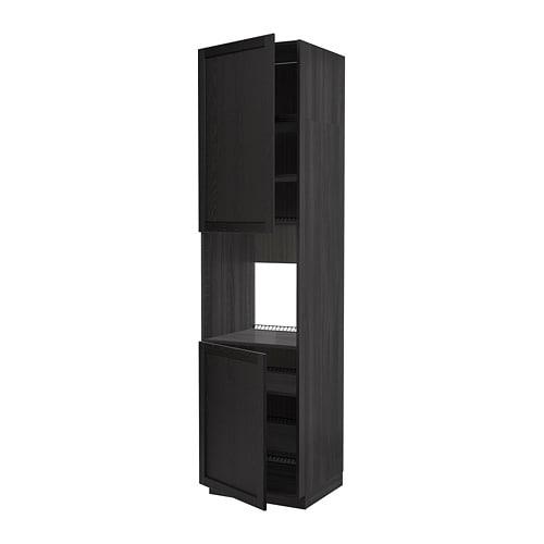 МЕТОД Высок шкаф д/духовки/2дверцы/полки - под дерево черный, Лерх черная морилка, 60x60x240 см