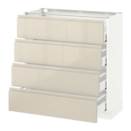 МЕТОД / МАКСИМЕРА Напольн шкаф 4 фронт панели/4 ящика - белый, Воксторп глянцевый светло-бежевый, 80x37 см МЕТОД / МАКСИМЕРА Напольн шкаф 4 фронт панели/4 ящика - белый, Воксторп глянцевый светло-бежевый, 80x37 см