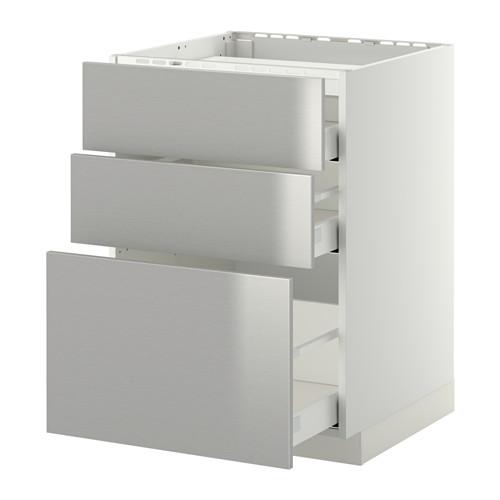 МЕТОД / МАКСИМЕРА Напольн шкаф/3фронт пнл/3ящика - белый, Гревста нержавеющ сталь, 60x60 см МЕТОД / МАКСИМЕРА Напольн шкаф/3фронт пнл/3ящика - белый, Гревста нержавеющ сталь, 60x60 см
