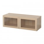 БЕСТО Стеллаж со стеклянн дверьми - Синдвик под беленый дуб