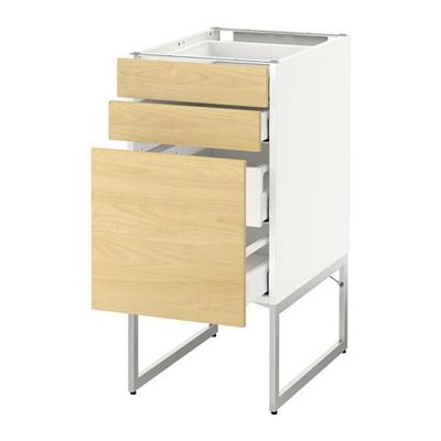 МЕТОД / МАКСИМЕРА Напольн шкаф 3фронт пнл/2низ/2ср ящ - 40x60x60 см, Тингсрид под березу, белый