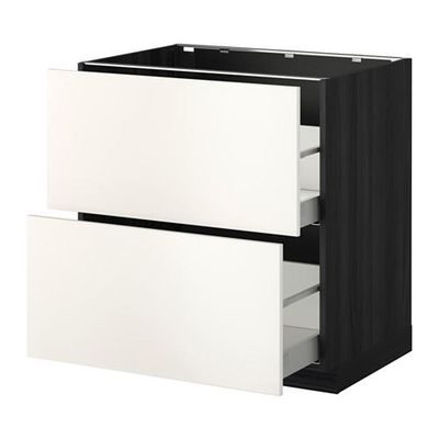 МЕТОД / МАКСИМЕРА Напольн шкаф 2фрнт/2выс ящ - 80x60 см, Веддинге белый, под дерево черный