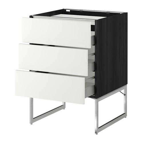 МЕТОД / МАКСИМЕРА Напольн шкаф/3фронт пнл/3ящика - под дерево черный, Хэггеби белый, 60x60x60 см