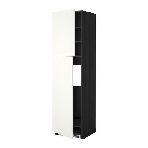 МЕТОД Высокий шкаф д/холодильника/2дверцы - под дерево черный, Хэггеби белый, 60x60x220 см