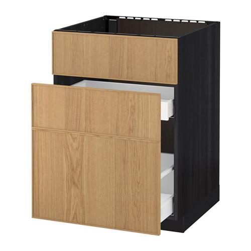 МЕТОД / МАКСИМЕРА Напольн шк п-мойку+3фрнт пнл/2ящ - под дерево черный, Экестад дуб, 60x60 см МЕТОД / МАКСИМЕРА Напольн шк п-мойку+3фрнт пнл/2ящ - под дерево черный, Экестад дуб, 60x60 см