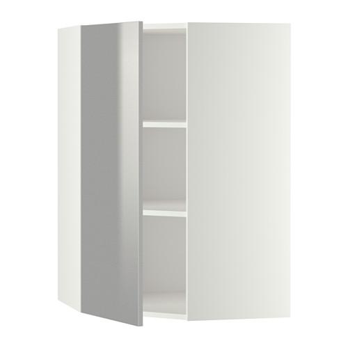 METOD угловой навесной шкаф с полками белый/Гревста нержавеющ сталь 67.5x67.5x100 cm