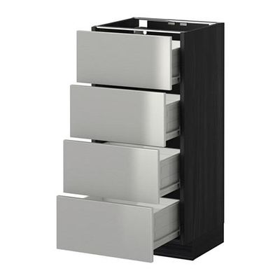МЕТОД / ФОРВАРА Напольн шкаф 4 фронт панели/4 ящика - 40x37 см, Гревста нержавеющ сталь, под дерево черный МЕТОД / ФОРВАРА Напольн шкаф 4 фронт панели/4 ящика - 40x37 см, Гревста нержавеющ сталь, под дерево черный