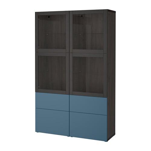 БЕСТО Комбинация д/хранения+стекл дверц - черно-коричневый Вальвикен/темно-синий прозрачное стекло, направляющие ящика,нажимные БЕСТО Комбинация д/хранения+стекл дверц - черно-коричневый Вальвикен/темно-синий прозрачное стекло, направляющие ящика,нажимные