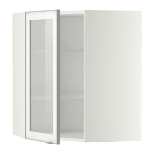 МЕТОД Углов навесн шк с полками/сткл дв - белый, Ютис матовое стекло/алюминий, 68x80 см МЕТОД Углов навесн шк с полками/сткл дв - белый, Ютис матовое стекло/алюминий, 68x80 см