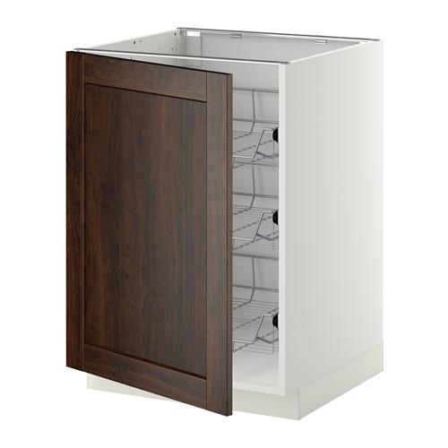 МЕТОД Напольный шкаф с проволочн ящиками - белый, Эдсерум под дерево коричневый, 60x60 см