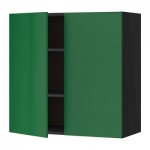 МЕТОД Навесной шкаф с полками/2дверцы - 80x80 см, Флэди зеленый, под дерево черный