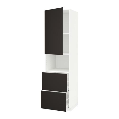 МЕТОД / МАКСИМЕРА Высокий шкаф д/СВЧ/дверца/2ящика - белый, Кунгсбакка антрацит, 60x60x220 см