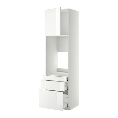 МЕТОД / МАКСИМЕРА Выс шкаф д/двойн духовки/3ящ/дверца - белый, Рингульт глянцевый белый, 60x60x220 см