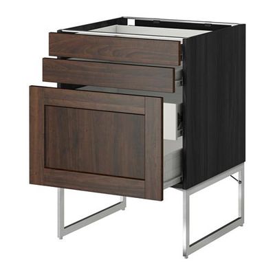 МЕТОД / ФОРВАРА Напольн шкаф 3фронт пнл/2низ/2ср ящ - 60x60x60 см, Эдсерум под дерево коричневый, под дерево черный МЕТОД / ФОРВАРА Напольн шкаф 3фронт пнл/2низ/2ср ящ - 60x60x60 см, Эдсерум под дерево коричневый, под дерево черный