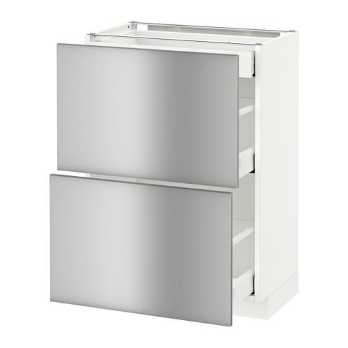МЕТОД / МАКСИМЕРА Напольный шкаф/2фасада/3ящика - белый, Гревста нержавеющ сталь, 60x37 см МЕТОД / МАКСИМЕРА Напольный шкаф/2фасада/3ящика - белый, Гревста нержавеющ сталь, 60x37 см