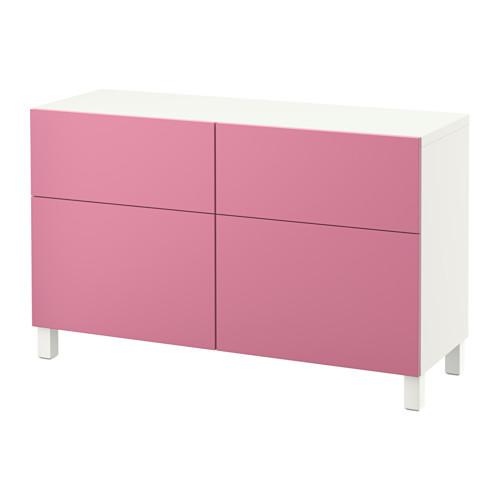 БЕСТО Комб для хран с дверц/ящ - белый/Лаппвикен розовый, направляющие ящика,нажимные
