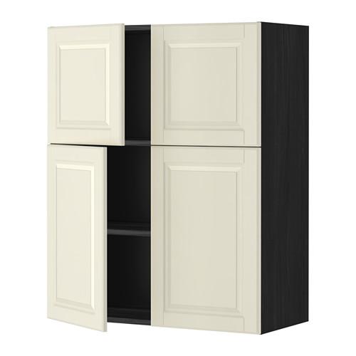 МЕТОД Навесной шкаф с полками/4дверцы - под дерево черный, Будбин белый с оттенком МЕТОД Навесной шкаф с полками/4дверцы - под дерево черный, Будбин белый с оттенком